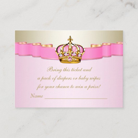 ピンクと金ゴールドプリンセスガールズおむつラッフルチケット エンクロージャーカード (裏面)