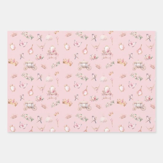 ピンクと金ゴールドプリンセスクラウンガール誕生日 ラッピングペーパーシート (正面2)