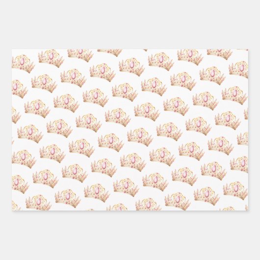 ピンクと金ゴールドプリンセスクラウンガール誕生日 ラッピングペーパーシート (正面)