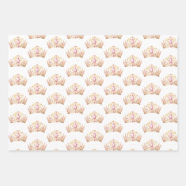 ピンクと金ゴールドプリンセスクラウンガール1st誕生日 ラッピングペーパーシート