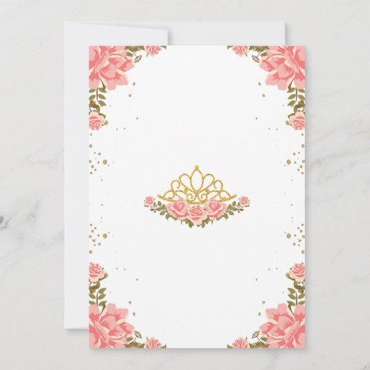 ピンクと金ゴールドプリンセスクラウンフローラベビーシャワー 招待状 (裏面)