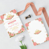 ピンクと金ゴールドプリンセスクラウンフローラベビーシャワー 招待状