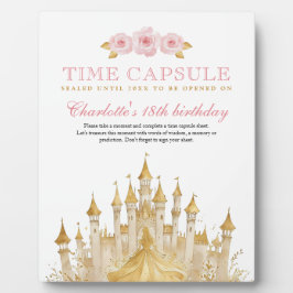 ピンクと金ゴールドプリンセス最初の誕生日時間カプセル フォトプラーク