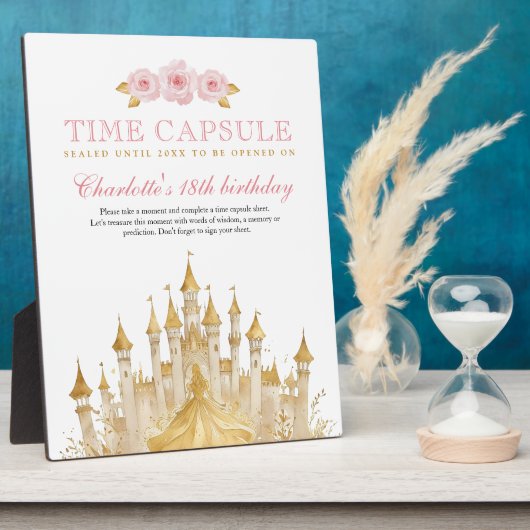 ピンクと金ゴールドプリンセス最初の誕生日時間カプセル フォトプラーク (側面)