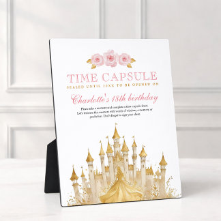 ピンクと金ゴールドプリンセス最初の誕生日時間カプセル フォトプラーク