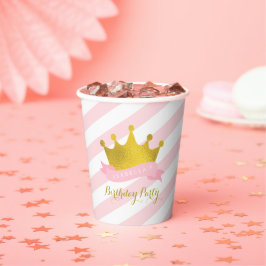 ピンクと金ゴールドプリンセス誕生日パーティー紙カップ 紙コップ