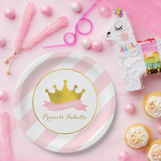ピンクと金ゴールドプリンセス誕生日パーティー ペーパープレート (パーティー)