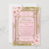 ピンクと金ゴールドプリンセス誕生日パーティー 招待状 (正面)