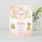 ピンクと金ゴールドプリンセス誕生日 招待状 (スタンド正面)