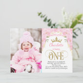 ピンクと金ゴールドプリンセス1歳の誕生日 招待状 (スタンド正面)