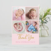 ピンクと金ゴールドベビーサンキューカード写真集 招待状 (スタンド正面)