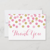 ピンクと金ゴールドベビーシャワーサンキューカードフラット サンキューカード (正面)