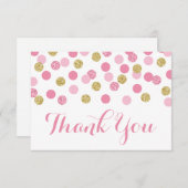 ピンクと金ゴールドベビーシャワーサンキューカードフラット サンキューカード (正面/裏面)
