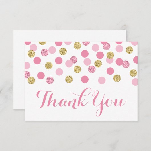 ピンクと金ゴールドベビーシャワーサンキューカードフラット サンキューカード (正面/裏面)