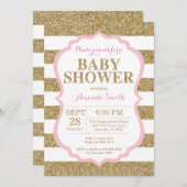 ピンクと金ゴールドベビーシャワー招待状グリッター 招待状 (正面/裏面)