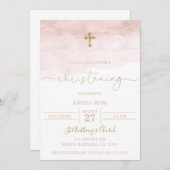 ピンクと金ゴールドベビー《キリスト教》洗礼式や命名式招待状ガール 招待状 (正面/裏面)