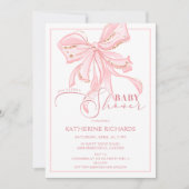 ピンクと金ゴールドボウロマンチックシック赤ちゃんシャワー女の子 招待状 (正面)