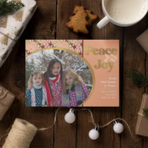 ピンクと金ゴールドポインセチア写真フラットホリデーカード