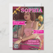 ピンクと金ゴールドマガジンカバーQRコードキンセアニラ 招待状 (正面)