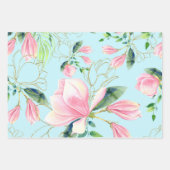 ピンクと金ゴールドマグノリアフローラ水彩 ラッピングペーパーシート (正面2)