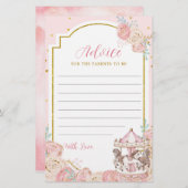 ピンクと金ゴールドマジカル回転木馬アドバイスカード (正面/裏面)