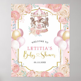 ピンクと金ゴールドマジカル回転木馬ウェルカムサイン ポスター