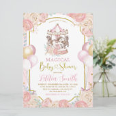ピンクと金ゴールドマジカル回転木馬ベビーシャワー招待状 招待状 (スタンド正面)