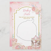 ピンクと金ゴールドマジカル回転木馬ベビー顔カード (正面/裏面)