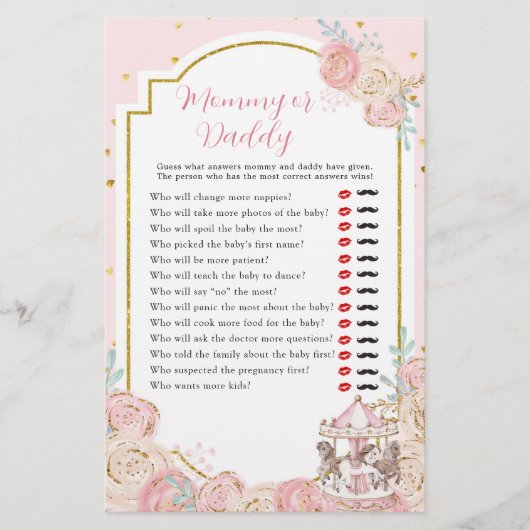 ピンクと金ゴールドマジカル回転木馬モミーまたはパパ (正面)