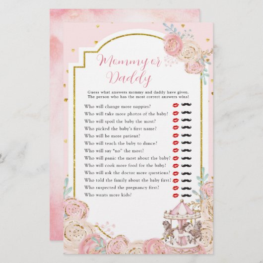 ピンクと金ゴールドマジカル回転木馬モミーまたはパパ (正面/裏面)