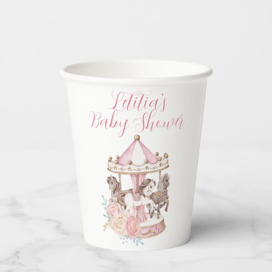 ピンクと金ゴールドマジカル回転木馬紙カップ 紙コップ (裏面)