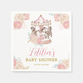 ピンクと金ゴールドマジカル回転木馬紙ナプキン スタンダードカクテルナプキン