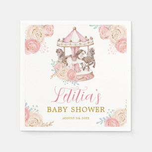 ピンクと金ゴールドマジカル回転木馬紙ナプキン スタンダードカクテルナプキン