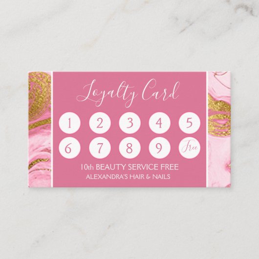 ピンクと金ゴールドマーブルガーリーロイヤリティパンチ ロイヤリティカード (正面)