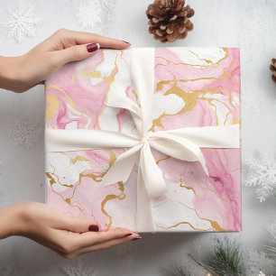 ピンクと金ゴールドマーブルクリスマス ラッピングペーパー