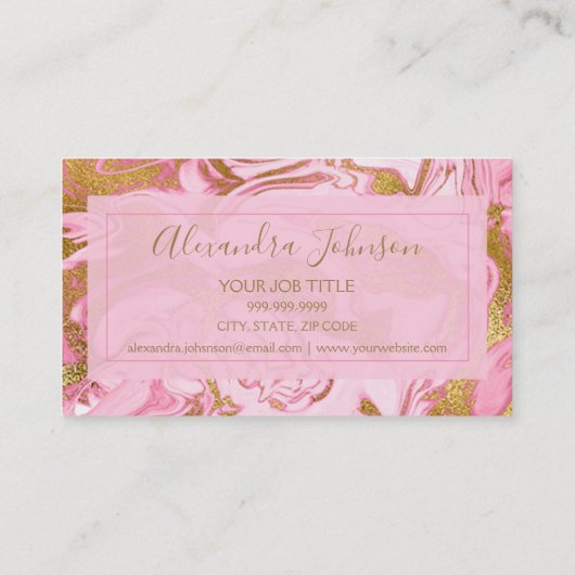 ピンクと金ゴールドマーブルトレンディー美容師 名刺 (裏面)