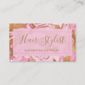 ピンクと金ゴールドマーブルトレンディー美容師 名刺 (正面)