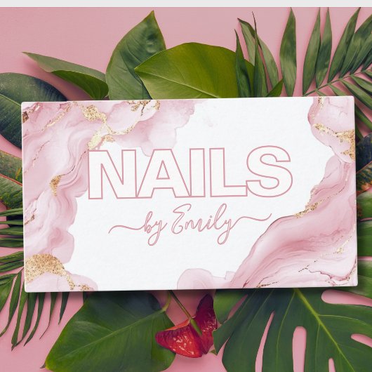 ピンクと金ゴールドマーブルネイルアーティスト 名刺
