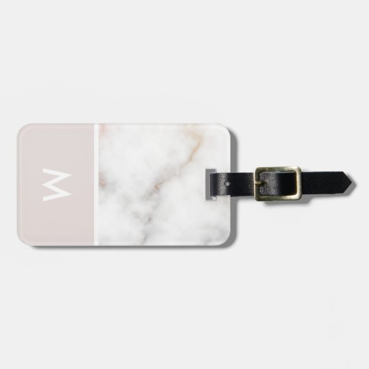 ピンクと金ゴールドマーブルパーソナライズされたイニシャル ラゲッジタグ (正面横)