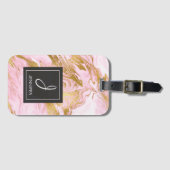 ピンクと金ゴールドマーブルモノグラムラゲージズバッグラベル ラゲッジタグ (正面横)