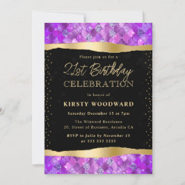 ピンクと金ゴールドマーメイドはかりで測21歳の誕生日 招待状