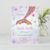 ピンクと金ゴールドマーメイドグリッターテール招待状 招待状 (スタンド正面)