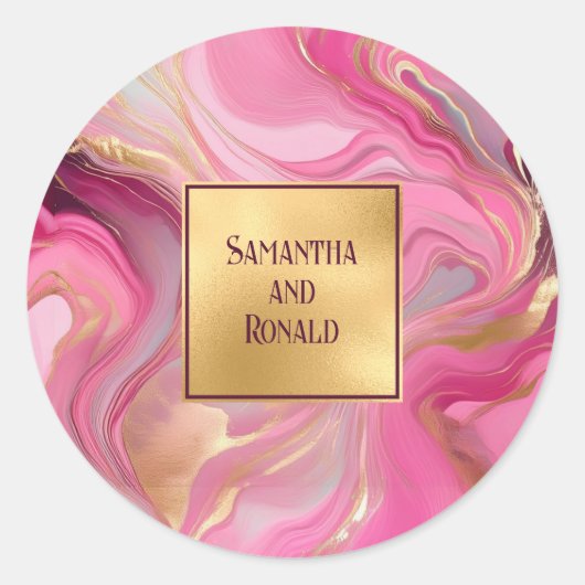 ピンクと金ゴールドマーレ結婚ーズ ラウンドシール (正面)