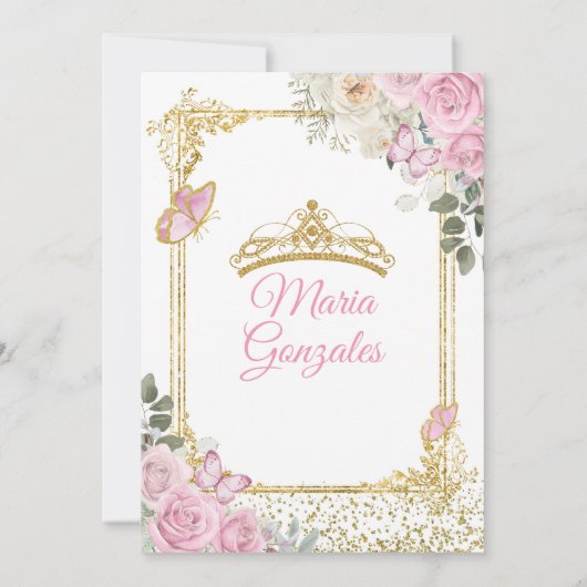 ピンクと金ゴールドミクリン15アノスバタフライクラウン 招待状 (裏面)