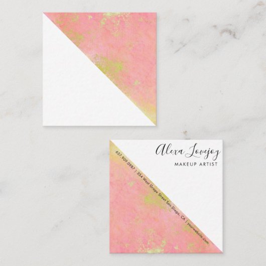 ピンクと金ゴールドミニマリストの名刺 スクエア名刺 (正面/裏面)