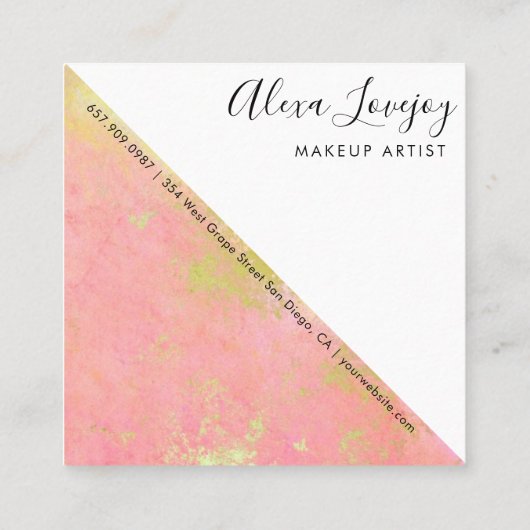ピンクと金ゴールドミニマリストの名刺 スクエア名刺 (裏面)