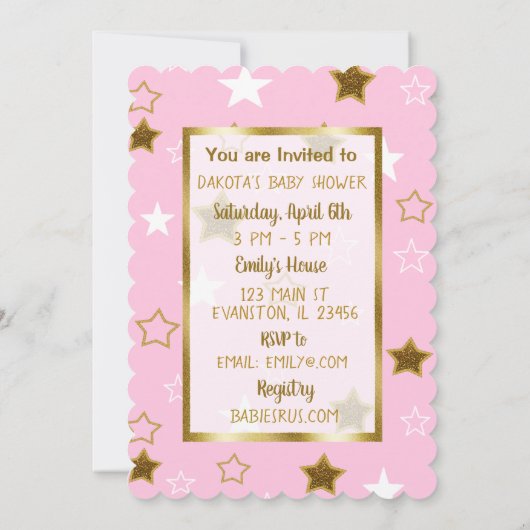 ピンクと金ゴールドムーンとスターベビーシャワー招待状 招待状 (裏面)
