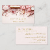 ピンクと金ゴールドメイクアップアーティスト化粧品美しいサロン 名刺 (正面/裏面)