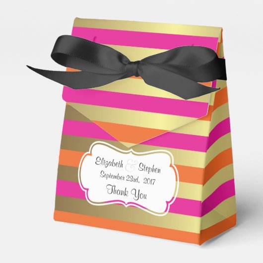 ピンクと金ゴールドメストライプタル結婚の感謝してい数 フェイバーボックス (正面サイド)
