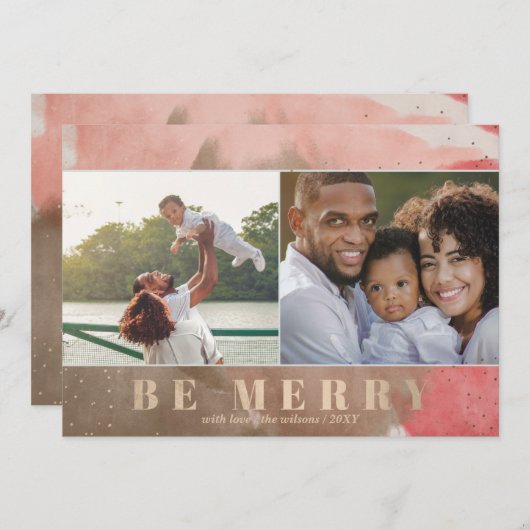 ピンクと金ゴールドメリーの抽象芸術の複数写真 シーズンカード (正面/裏面)